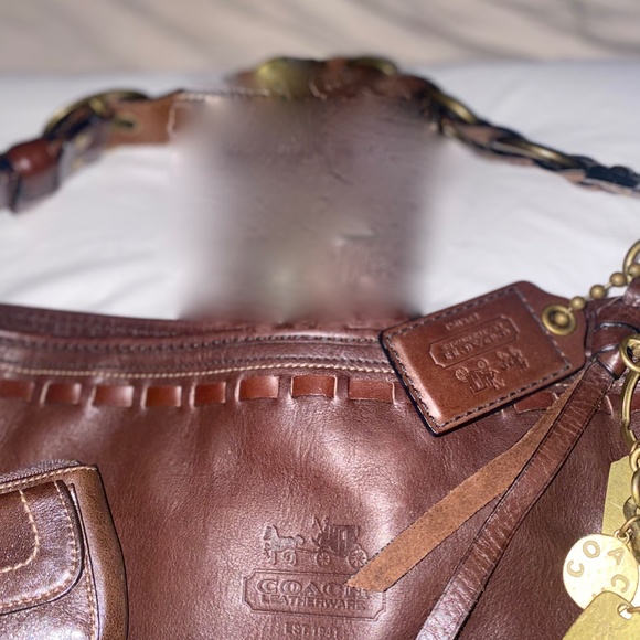 Vintage 2007 Bleecker Elisa Walnut Whipstitch Script Very Rare Coin Fob +Pouch - Picture 6 of 13